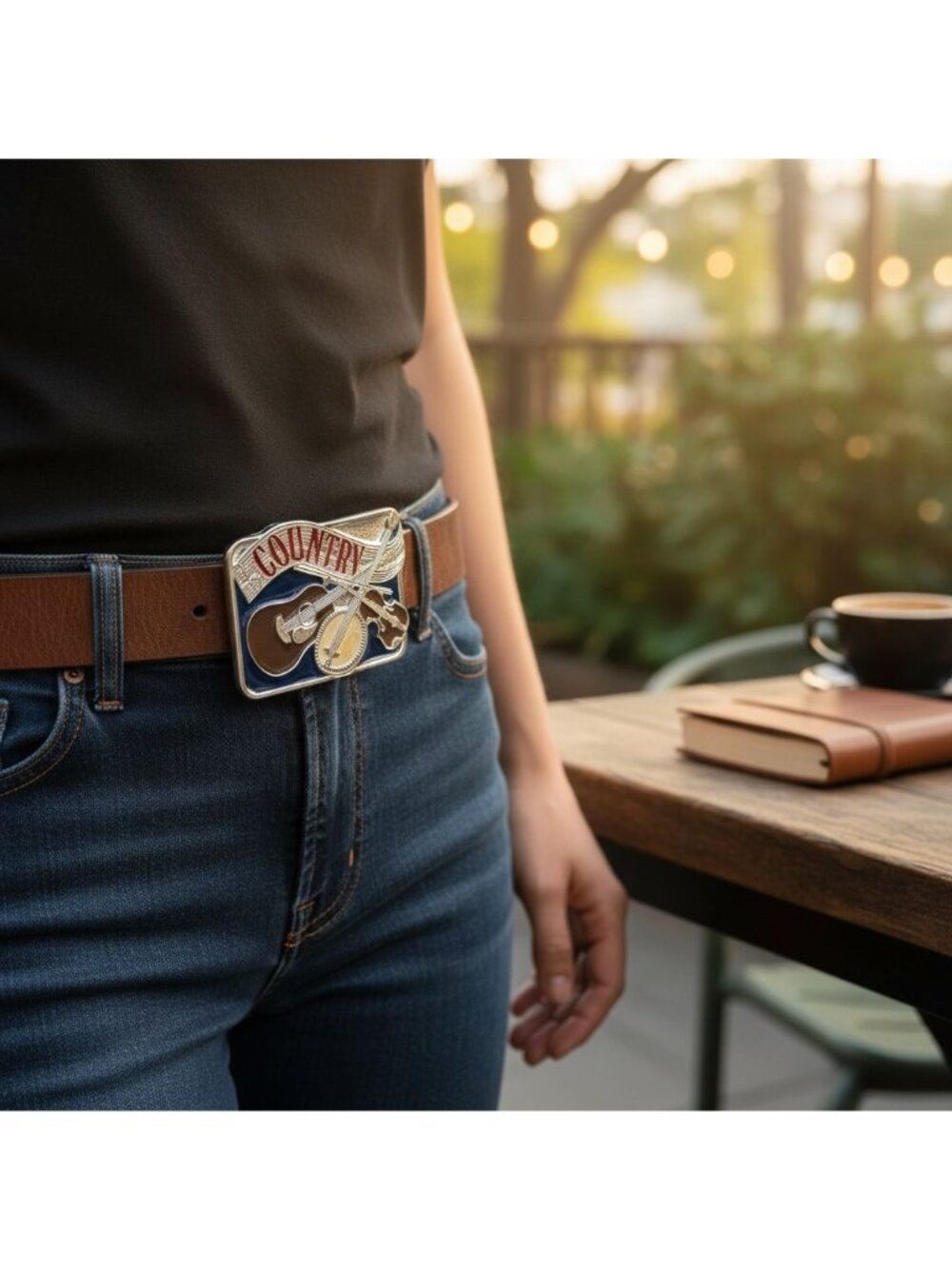 Country Music Belt Buckle With Guitar Banjo & Fiddle Design